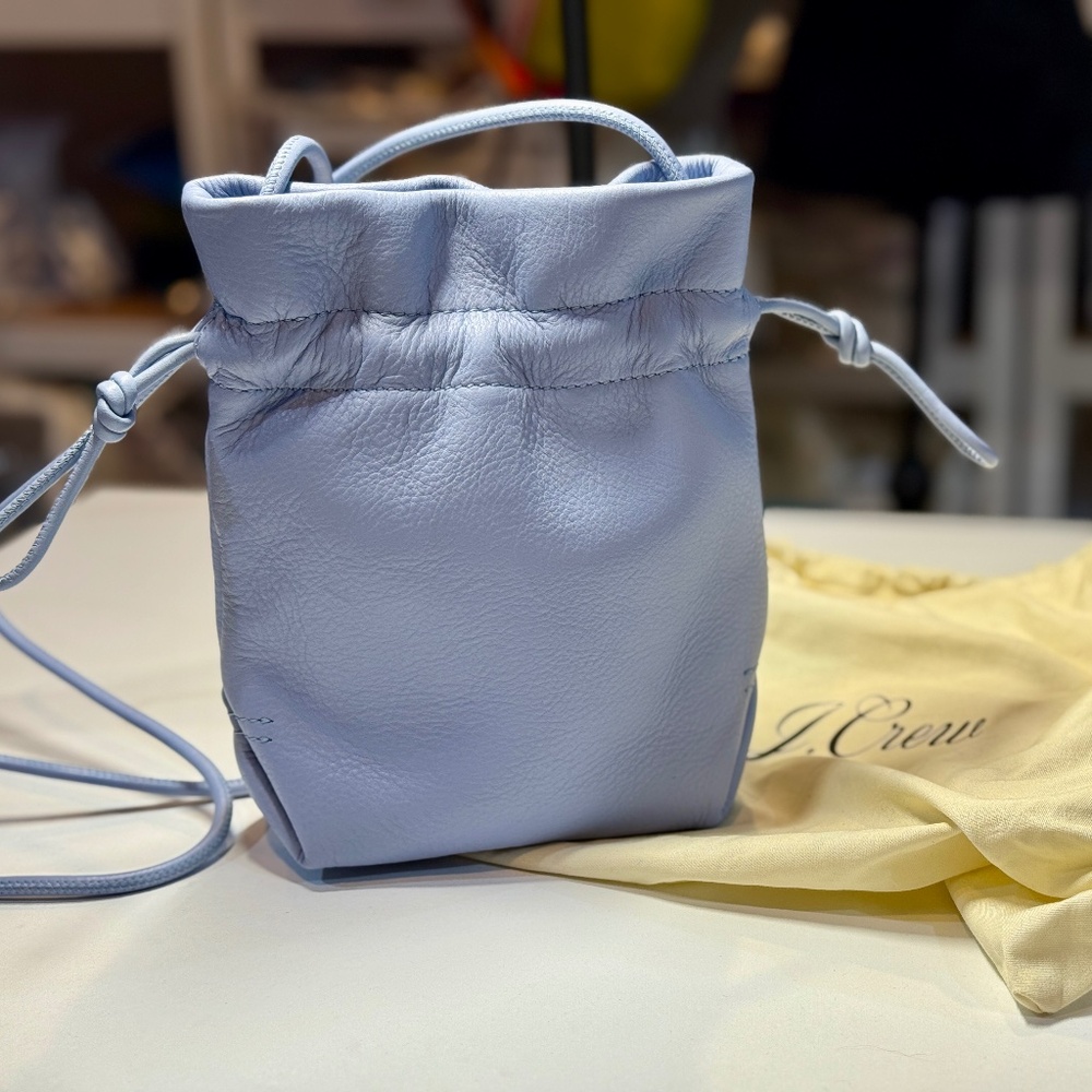 J Crew cornflower blue leather drawstring crossbody bag